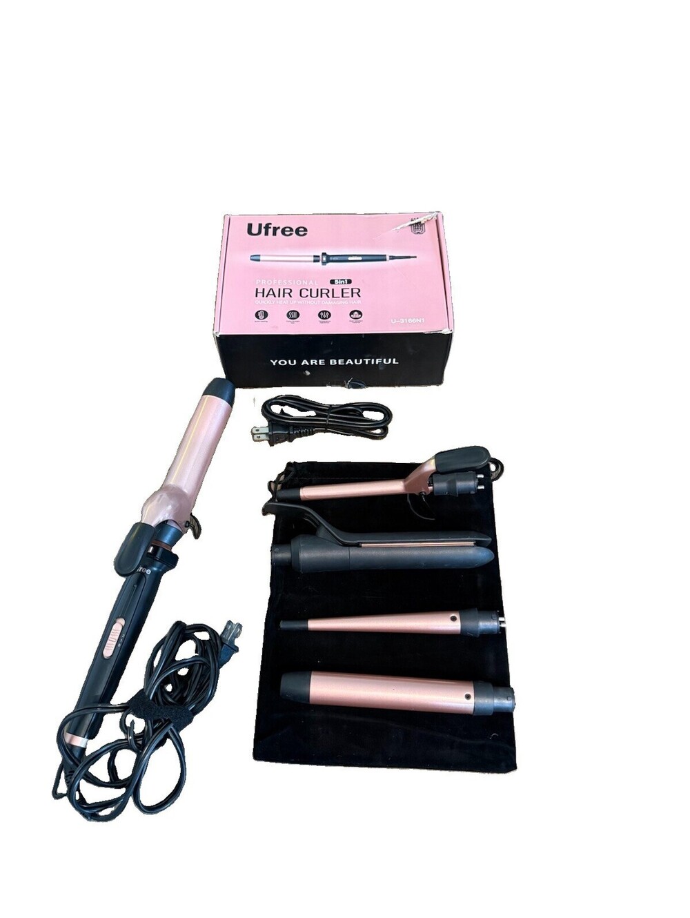 Hair Tool Set | Multi Pack | Curler Straightener | Pink | Storage Bag |